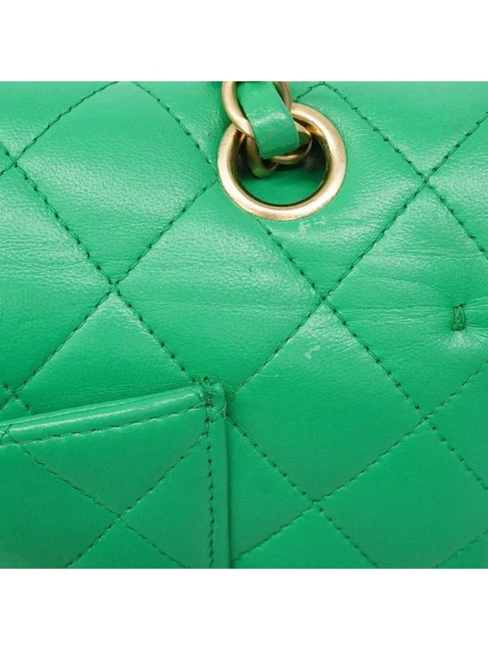 Chanel Shoulder Bag Quilted Lambskin Green Gold
